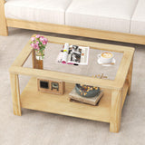 Tangkula 2-Tier Coffee Table, Rectangular Center Table with Tempered Glass Tabletop & Storage Shelf