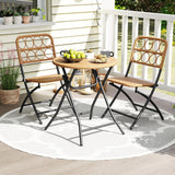 Tangkula 3 Piece PE Rattan Portaable Patio Round Dining Table and 2 Chairs