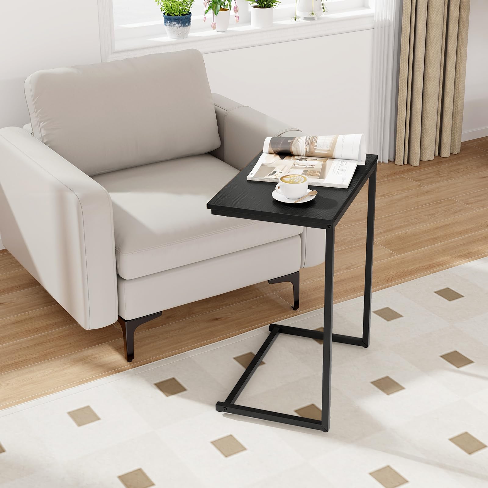 Tangkula 26.5" C-Shaped End Table for Bed