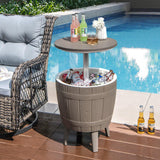 Tangkula 10 Gallon Cooler Bar Table, Outdoor Cooler Side Table w/Telescopic Tabletop, 3-in-1 Coffee Table Ice Bucket for Beer & Wine