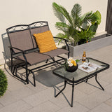 Tangkula Patio Glider Conversation Set, Outdoor Gliding Loveseat w/Tempered Glass Coffee Table