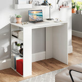 Tangkula Small White Desk with 3-Tier Bookshelf for Small Space