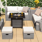 Tangkula 9 Pieces Outdoor Patio Furniture Set with 32-Inch Propane Fire Pit Table