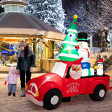 Tangkula Christmas 8 FT Inflatable Santa Claus Driving a Car with LED Lights & Air Blower