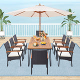 Tangkula Patio Rattan Dining Set for 8, Acacia Wood Table Top