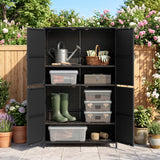 Tangkula Rattan Outdoor Storage Cabinet with 2 Adjustable Shelves