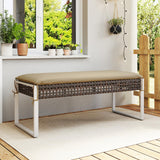 Tangkula Outdoor Ottoman, Patio Rattan Heavy Duty Wicker Footrest