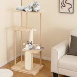 Tangkula Wooden Cat Tree, 50 Inch Tall Cat Tower with Solid Oak & Beech Wood Frame, Scratching Posts & Board