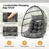 Tangkula Hanging Egg Chair, Foldable Wicker Hammock Chair with Removable Seat Cushion (Without Stand) (Gray)