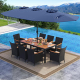 Tangkula 11 Piece Patio Wicker Dining Set w/Double-Sided Patio Umbrella