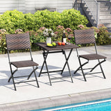 Tangkula 3 Piece Portable Foldable Dining Table and Wicker Chairs with Metal Frame