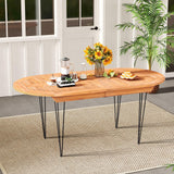 Tangkula 6 Person Large Oval Table with Teak Wood Tabletop & Hairpin Metal Legs