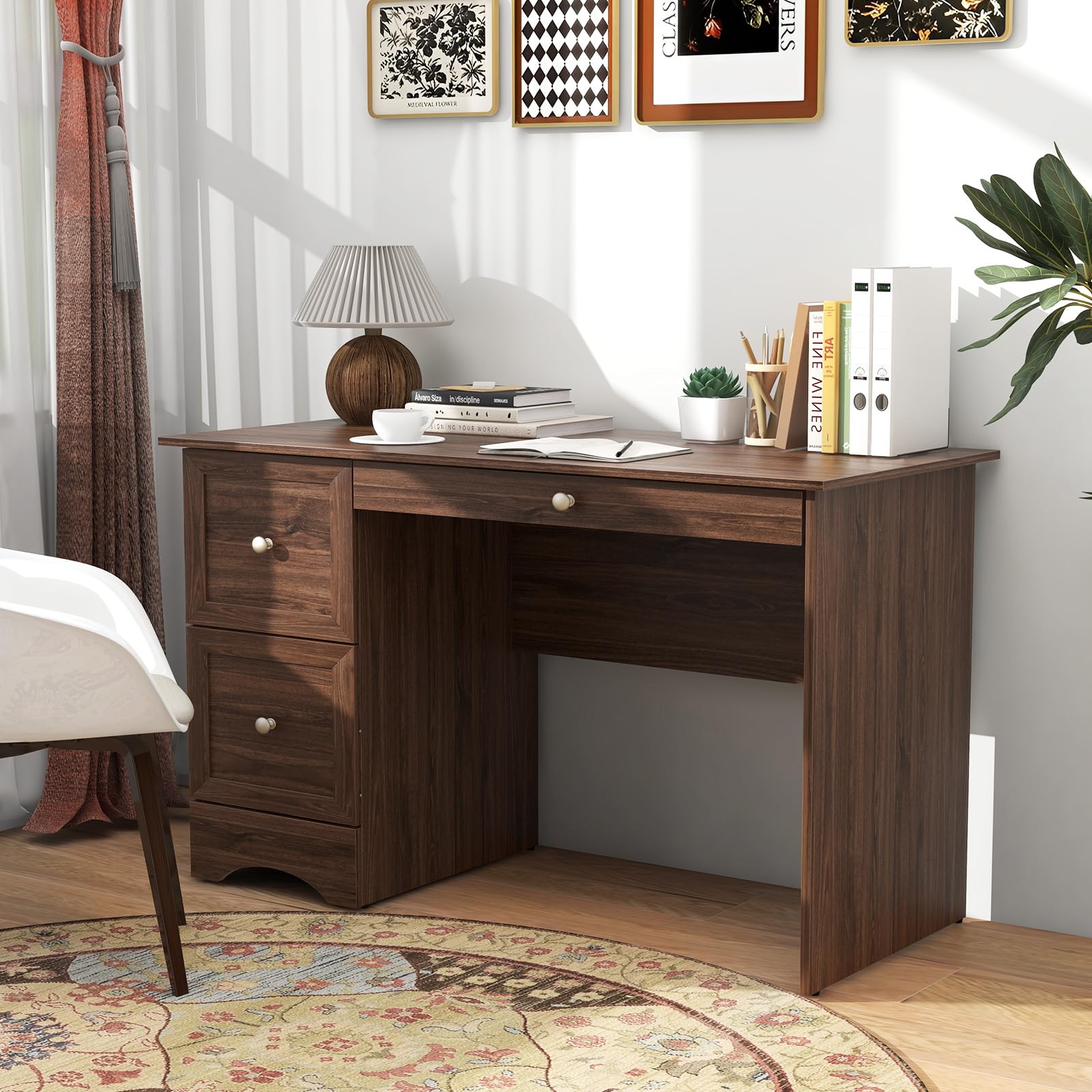 Computer Desk with 3 Drawers - Tangkula