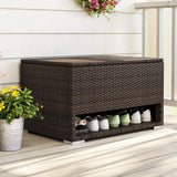 Tangkula 48 Gallon Rattan Outdoor Storage Box with Shoe Rack