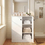 Tangkula Bathroom Storage Cabinet with 3-Tier Interior Shelves