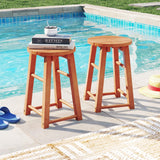 Tangkula Outdoor Wood Bar Stools Set with Round Seat