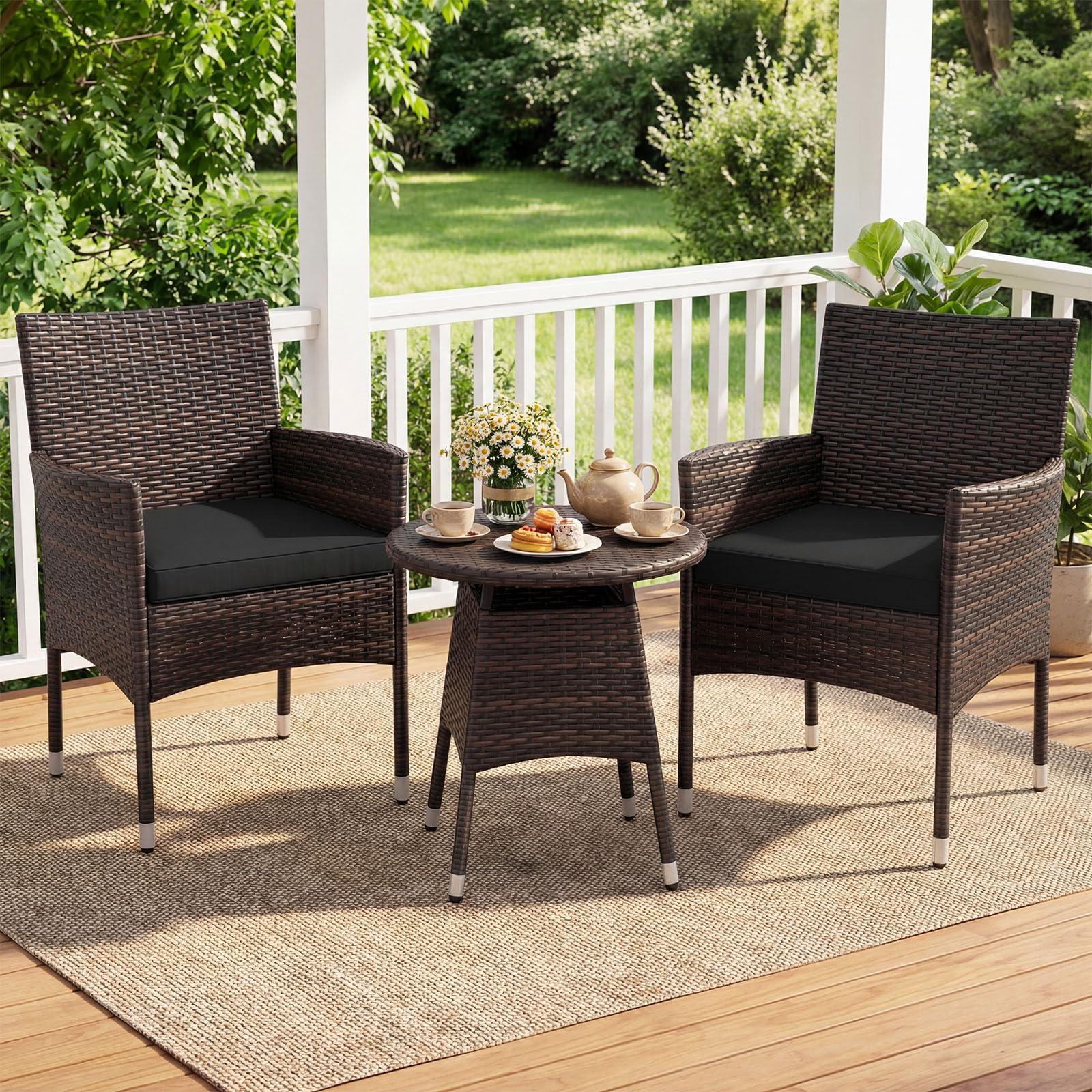 Tangkula 3 Piece Patio Furniture Set | Hand-Woven PE Wicker Conversation Set