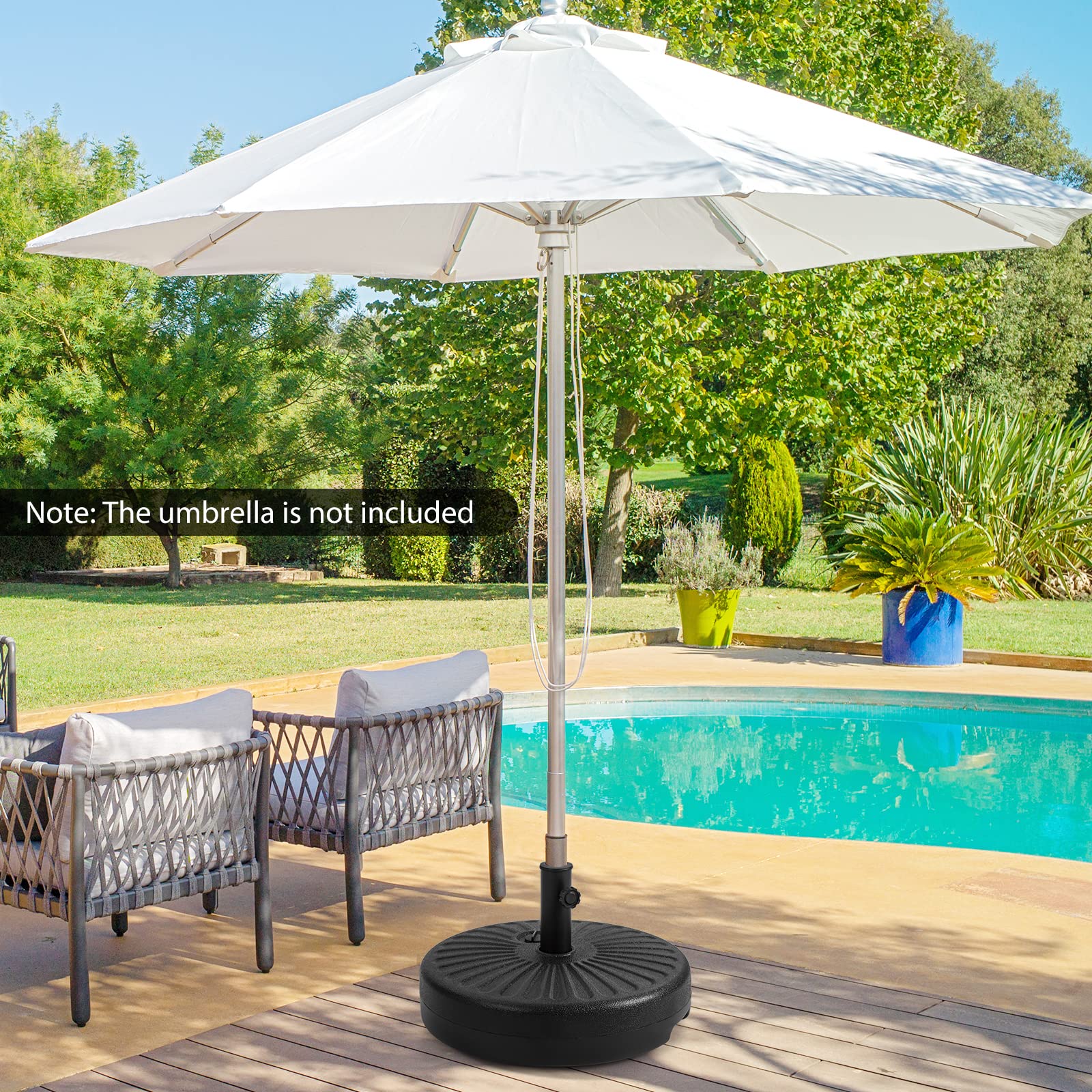 heaviest patio umbrella stand Tangkula Fillable Umbrella Base, 75 lbs Water & Sand Filled Heavy Duty 20 Inch Round Patio Outdoor Umbrella Weights, Umbrella Stand for Umbrella