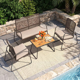 Tangkula 4 Pieces PE Wicker Rattan Conversation Set with Acacia Wood Coffee Table & Zippered Cushions