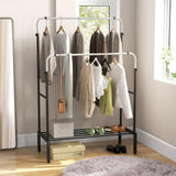 Tangkula Double Rod Clothes Garment Rack with Adjustable Heights (Black & Silver)