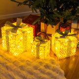 Tangkula Set of 3 Christmas Lighted Gift Boxes, Pre-lit 90 LED Light Up Present Box Decorations with Bows and Plug