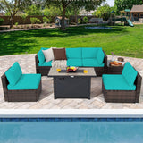 Tangkula 7 Piece Patio Furniture Set with Fire Pit Table, Includes 42 Inches 60,000 BTU Propane Rectangle Fire Pit Table