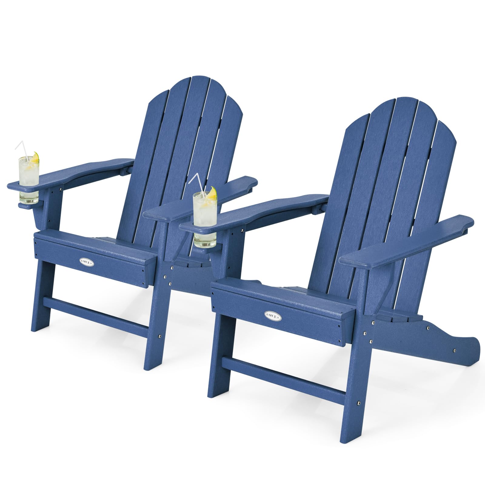 Foldable Adirondack Folding Adirondack Chair - HDPE Outdoor Patio Chair With Cup Holder & Weather Resistant Outdoor Folding Furniture