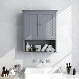 Tangkula Bathroom Wall Cabinet, Wooden Hanging Storage Cabinet with Doors & Shelves