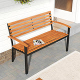 Tangkula 43" Outdoor Garden Bench 2-Person Acacia Wood Bench with Heavy-Duty Metal Frame