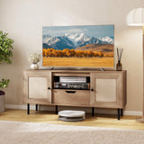 Tangkula Boho TV Stand for 60 Inch TV Entertainment Center with Cabinets and Storage Shelf