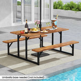 Tangkula 6-Person Acacia Wood Picnic Table with 2 Built-in Benches