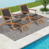 Tangkula 3 Piece Chaise Lounge Chair Set, Acacia Wood Deck Chairs with Side Table