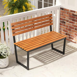 Tangkula 43" Outdoor Wood Bench Slatted Seat & Inclined Backrest