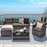Tangkula 4 Pieces Rattan Conversation Set, Patiojoy Outdoor Furniture Set with Cushions
