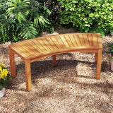 Tangkula Outdoor Acacia Wood Curved Garden Bench Fire Pit Bench Seat