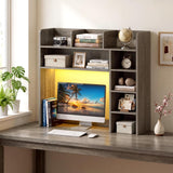 Tangkula Desktop Bookshelf with LED Lights | Desk Hutch with 8 Shelves for Max 25" Monitor