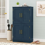 Tangkula Bathroom Floor Storage Cabinet with 4 Doors and 2 Adjustable Shelves