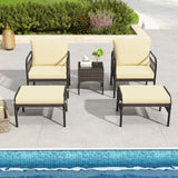 Tangkula 5 Piece Patio Conversation Set, Outdoor Wicker Chair Set w/Ottomans & Coffee Table