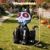 Tangkula 4 FT Day of the Dead Inflatable Skull Black Cat with LED Lights