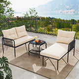 Tangkula 3 Piece L Shaped Patio Furniture Set, Outdoor Wicker Rattan Furniture Set with Thick Cushions