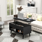 Tangkula Lift Top Coffee Table, Modern Cocktail Table with Hidden Compartment & 2 Open Shelves