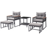 Tangkula 5 Piece Outdoor Conversation Set, Rattan Armchairs w/ 2-Layer Side Table & 2 Ottomans