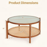 Tangkula 2-Tier Round Coffee Table | Wooden Center Table with Frosted Tempered Glass Top