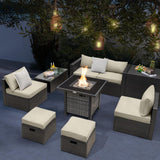 Tangkula 9 Pieces Patio Furniture Set with 50,000 BTU Propane Fire Pit Table