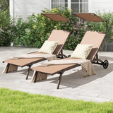 Tangkula Patio Chaise Lounge Chair, Outdoor Recliner with Wheels, Adjustable Canopy & Cupholder