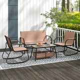 Tangkula 4 Pieces Patio Furniture Set with 2 Rocking Bistro Chairs