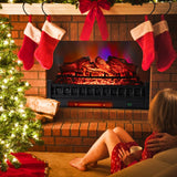 Tangkula 26" Electric Fireplace Log Set Heater with Remote, 5 Flame Modes & Brightness