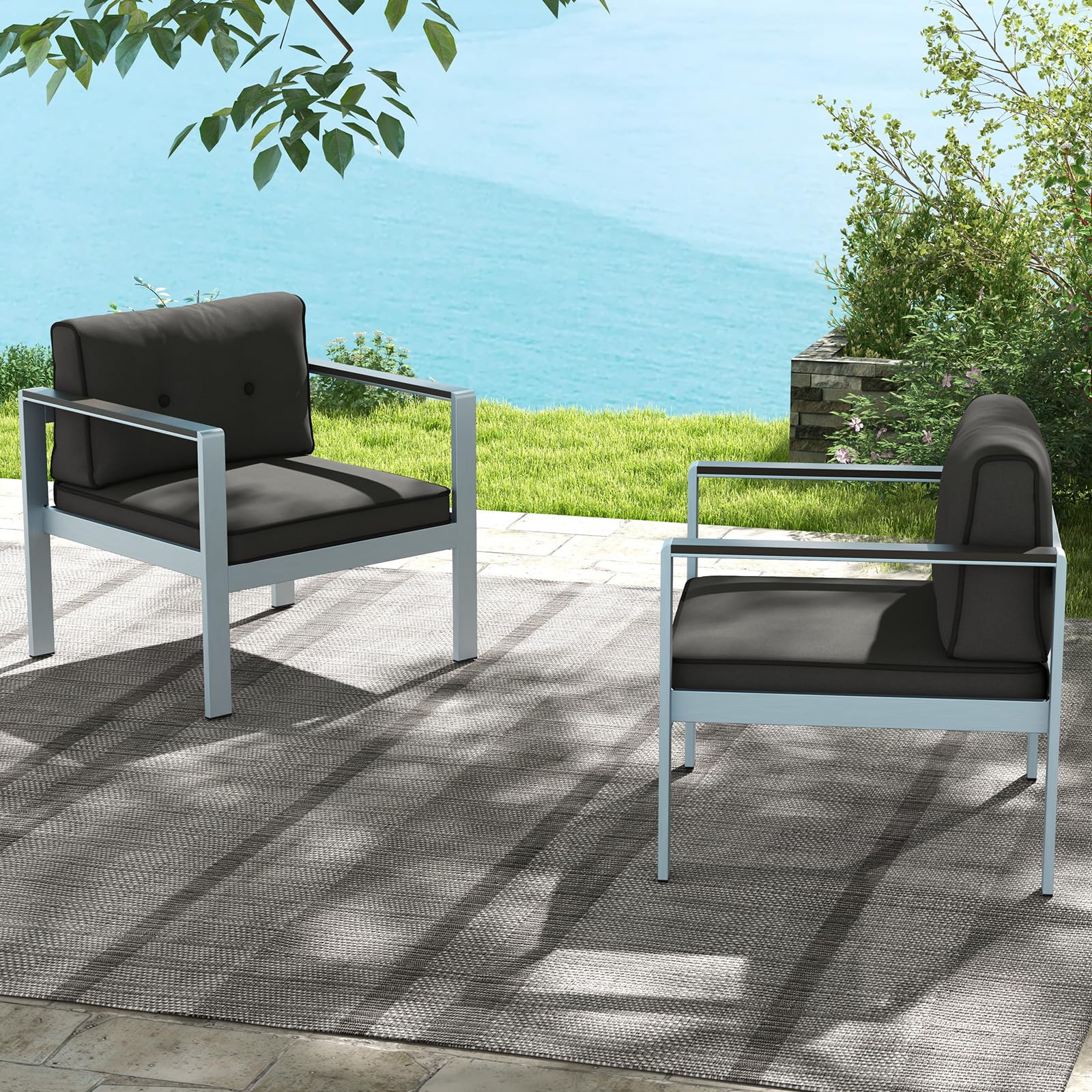Aluminum Outdoor Patio Armchair with Cushions - Tangkula