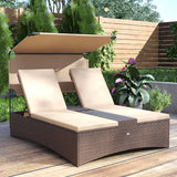 Tangkula Outdoor Rattan Daybed with Canopy & 4-Level Adjustable Backrests