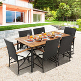 Tangkula 5 Pieces Outdoor Dining Set with Acacia Wood Table & 4 Wicker Rattan Armrest Chairs